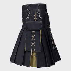 Black and Olive Green Hybrid Kilt