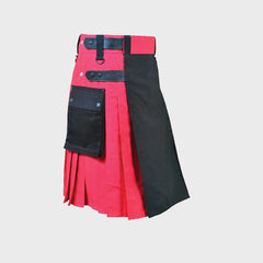 Black and Red Double Tone Kilt With Leather Straps
