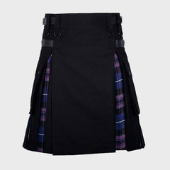 Black Cotton Pride of Scotland Tartan Scottish Utility Cargo Hybrid Kilt