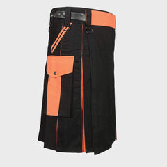 Black & Orange Utility Kilt For Men
