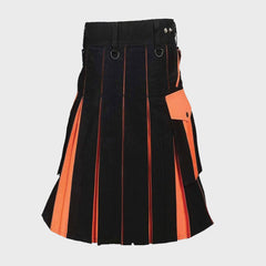Black & Orange Utility Kilt For Men