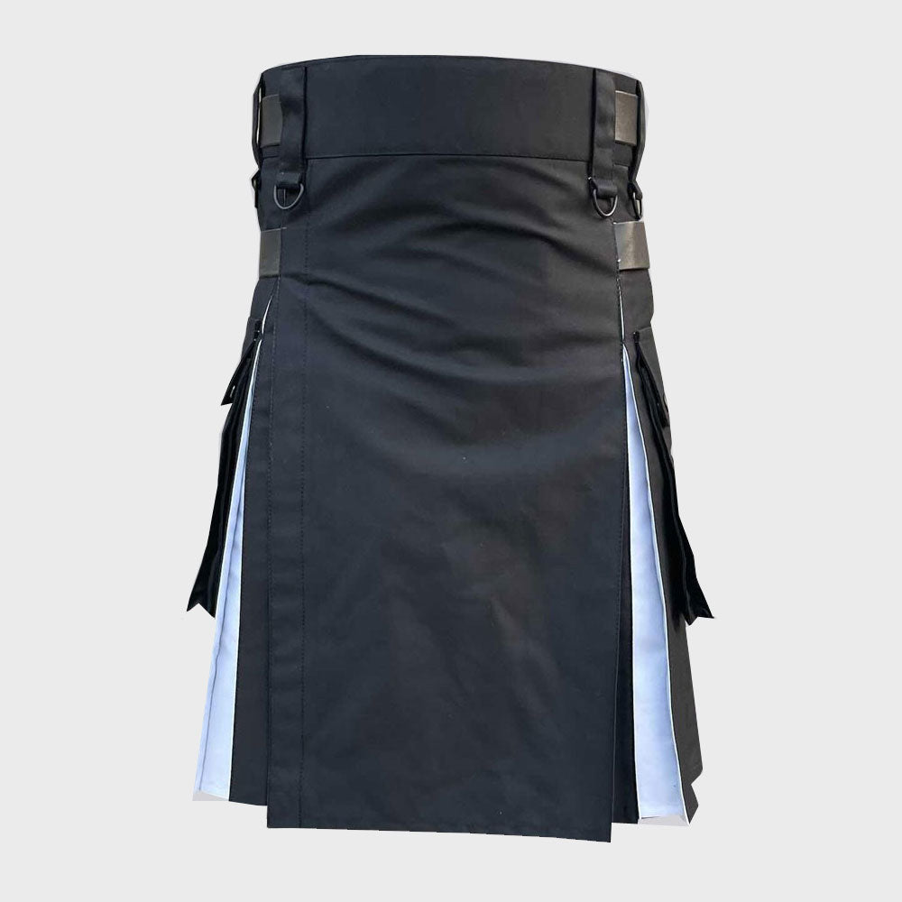 Black & White Simple 2 Side Pocket Utility Kilt