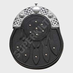 Celtic Knot And Studded Targe Black Leather Sporran