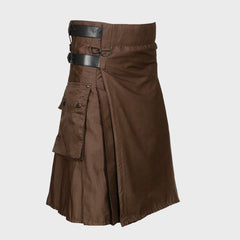 Chocolate Brown Leather Strap Utility Kilt For Active Man