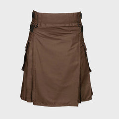Chocolate Brown Leather Strap Utility Kilt For Active Man