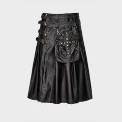 Cowhide Black Leather Gothic Kilt
