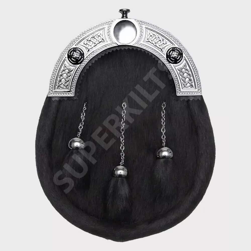 Full Dress Black Calfskin Chrome Celtic Knot Sporran