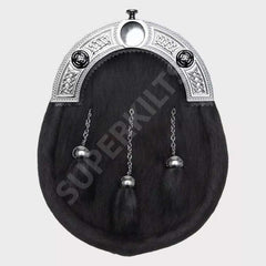 Full Dress Black Calfskin Chrome Celtic Knot Sporran
