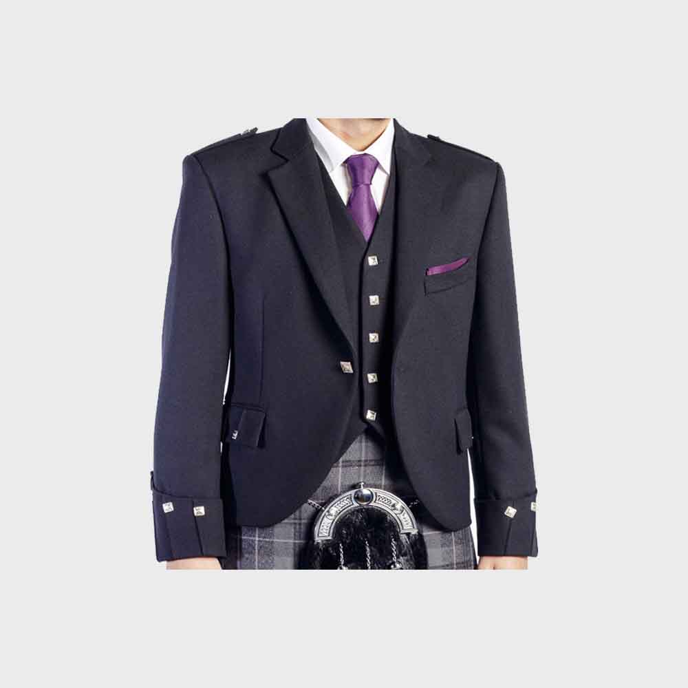 HIGHLAND WEDDING BLACK JACKET ARGYLL KILT OUTFIT