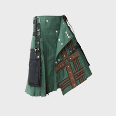 Hunter Green With Brown Medieval Modern Hybrid Kilt