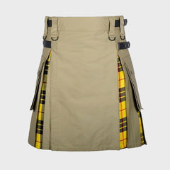 Khaki Cotton Mecleod of Lewis Tartan Scottish Utility Cargo Hybrid Kilt