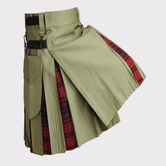 Khaki with Tartan Hybrid Kilt