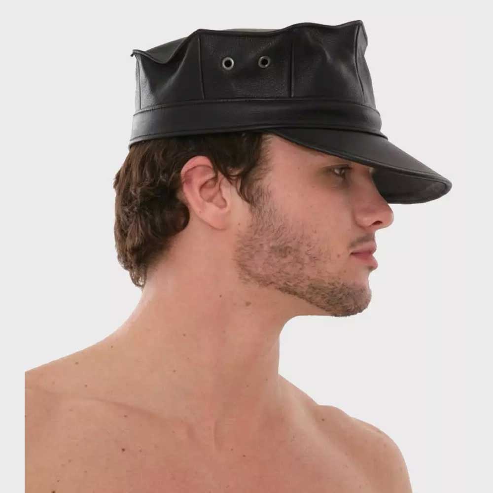 leather military hat