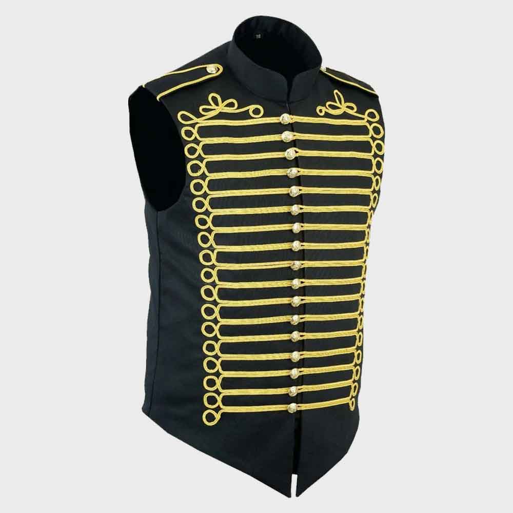 Mans Hand Made Military Hussar Drummer Sleeveless Parade Jacket