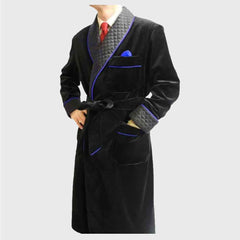 Men Black Velvet Long Smoking Jacket Quilted Mens Black Velvet Long Smoking Coat