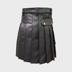 Men Genuine Black Leather Gladiator Pleated Utility LARP Costume