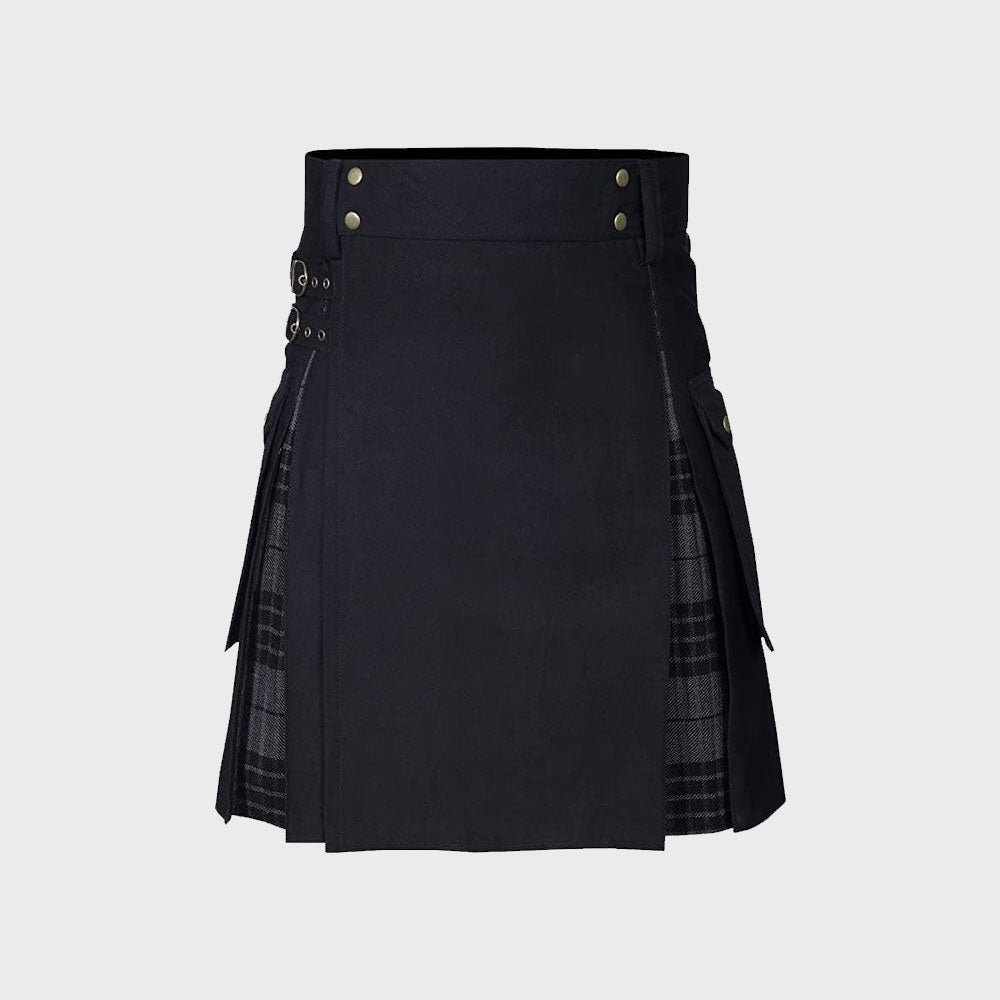 Men's 100% Cotton Jeans Hybrid Modern Box Pleated Tartan Utility Kilt