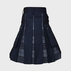 Men's 100% Cotton Jeans Hybrid Modern Box Pleated Tartan Utility Kilt