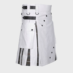 Men's White Cotton Utility Hybrid Kilt