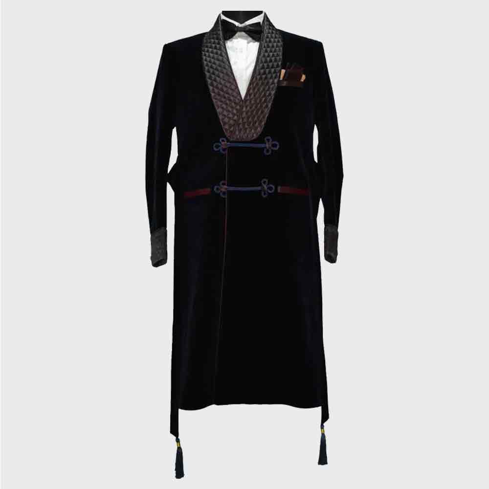 Black Long smoking jacket for men