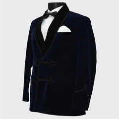 hugh hefner black Quilted Dinner smoking jacket for mens