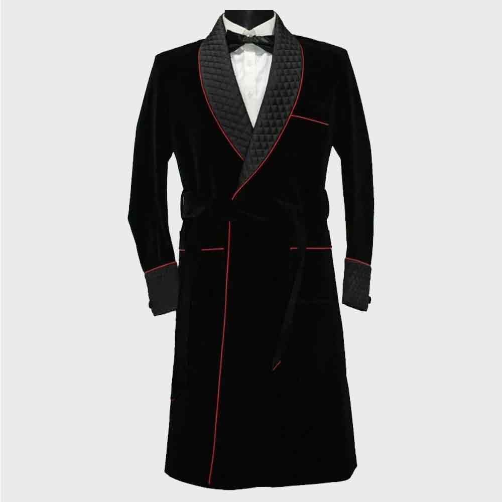 cigar quilted long dinner velvet smoking jacket for men