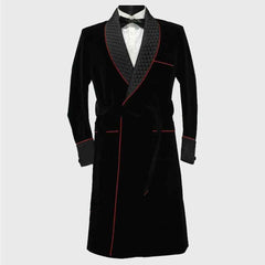 cigar quilted long dinner velvet smoking jacket for men