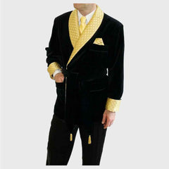 Ysl Velvet Quilted Long Dinner Smoking Jacket