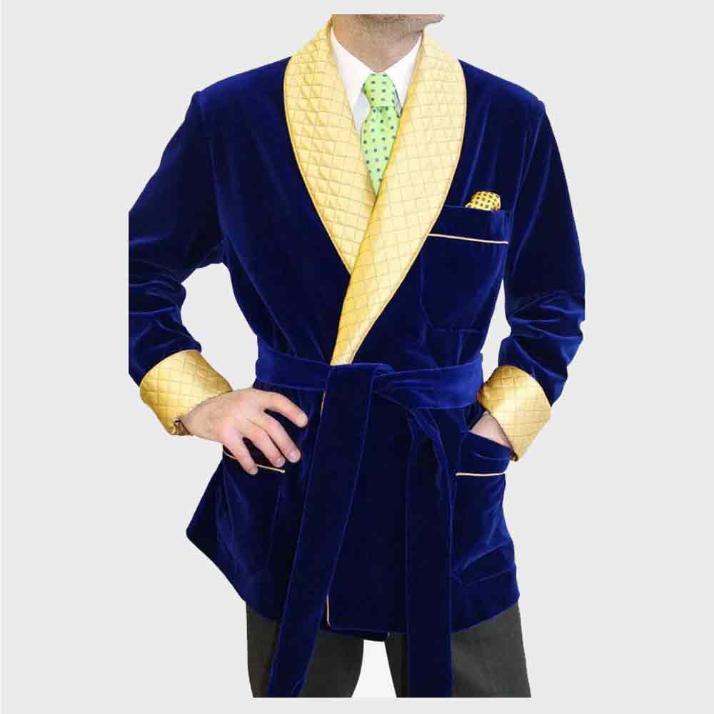 mens silk blue smoking jacket