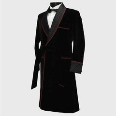 cigar quilted long dinner velvet smoking jacket for men
