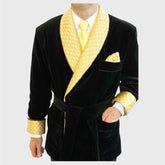 Ysl Velvet Quilted Long Dinner Smoking Jacket