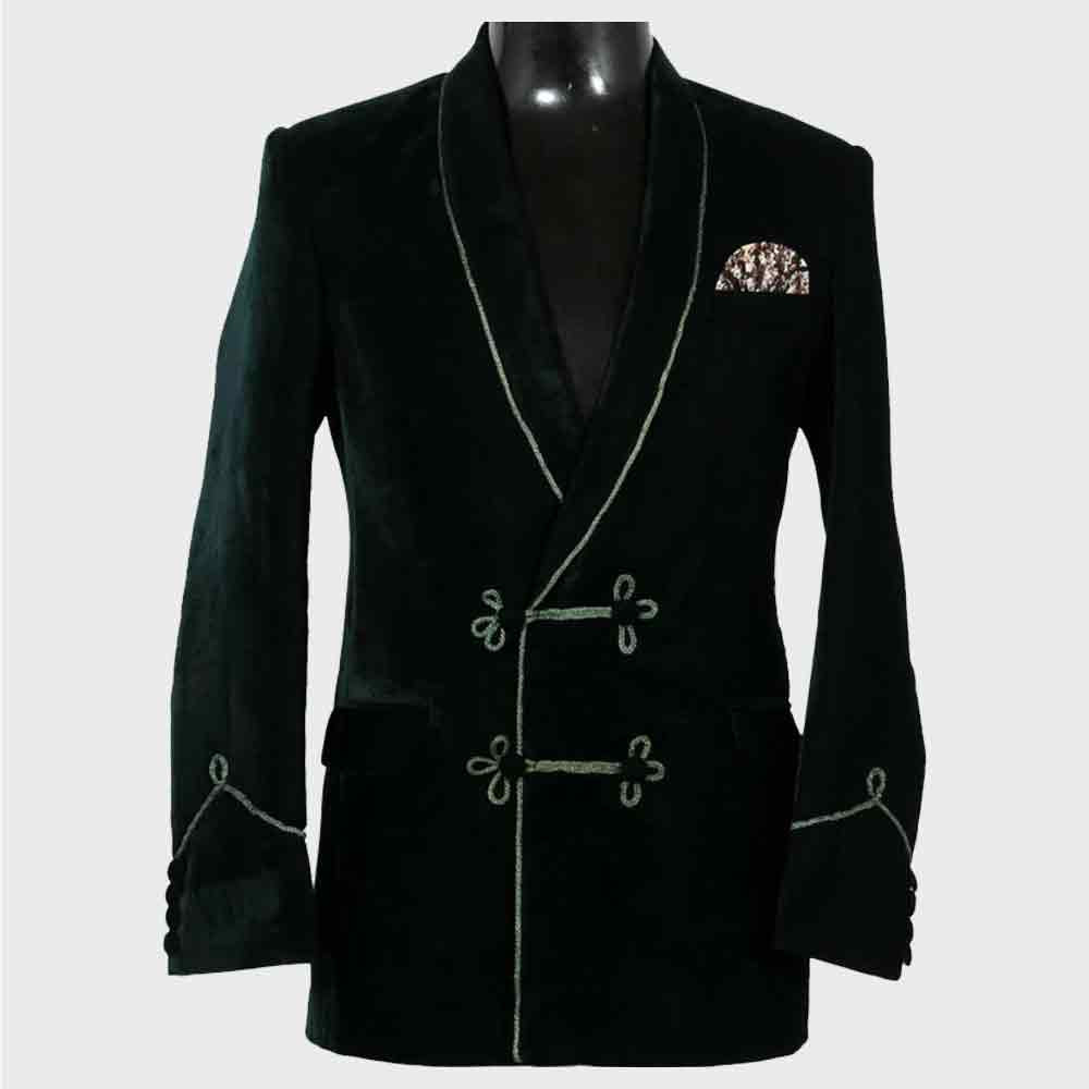 Mens Velvet Smoking Quilted Long Dinner Coat