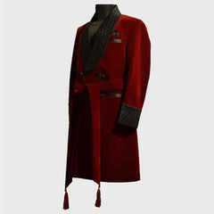 Men's Red and black velvet smoking jacket
