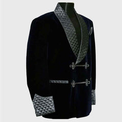 Men's blue smoking Quilted Long Dinner jacket
