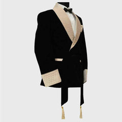 Men's black velvet smoking jacket