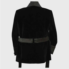 Men's black velvet smoking Quilted Long Dinner jacket