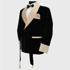 Men's black velvet smoking jacket
