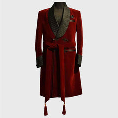 Men's Red and black velvet smoking jacket