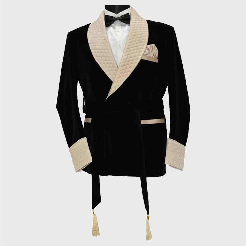 Men's black velvet smoking jacket