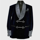 Men's blue smoking Quilted Long Dinner jacket