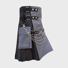 Modern Black & Gray Utility Kilt For Men
