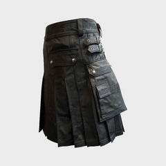 New Stylish Pure Black Leather Kilt