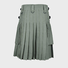 Olive Green Cotton Utility Kilt For Men