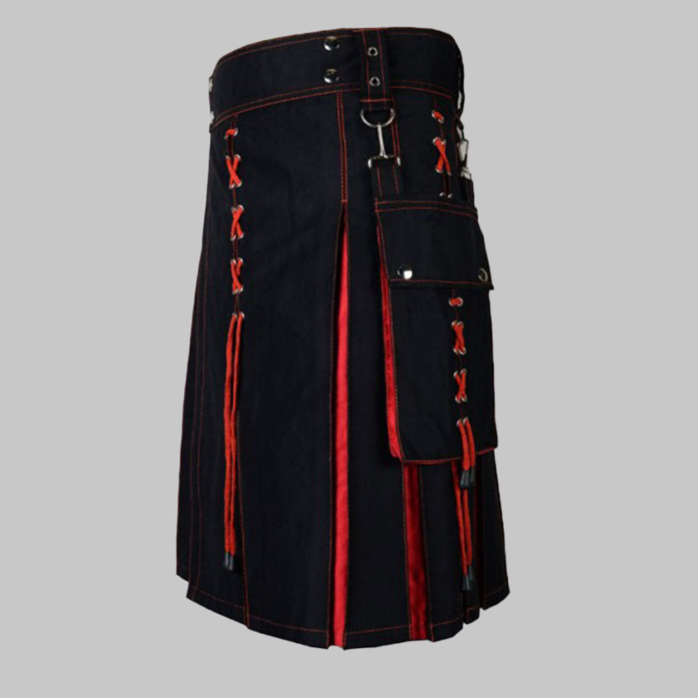 Black and Red Hybrid Kilt for Men