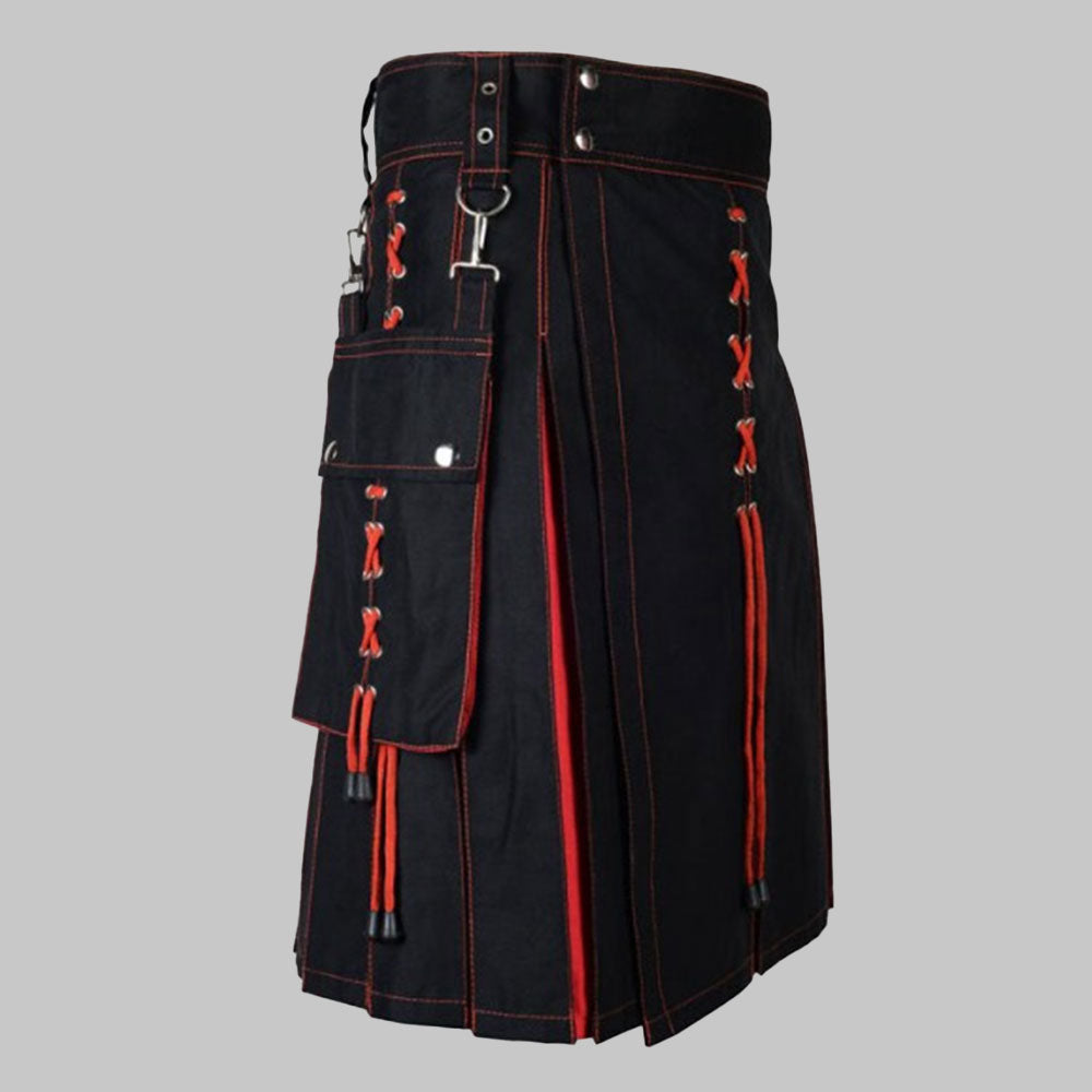 Black and Red Hybrid Kilt for Men