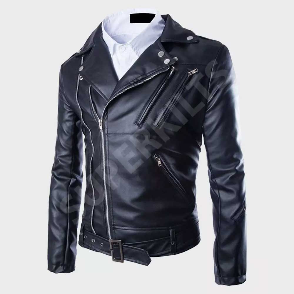 Black Bomber Leather Jacket Men