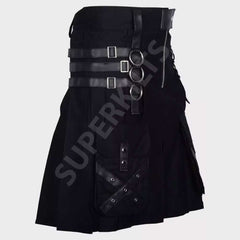 Black Gothic Kilt with Leather Straps