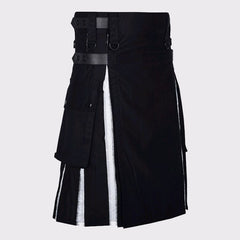 BLACK AND WHITE BROCADE PLEATS HYBRID KILT