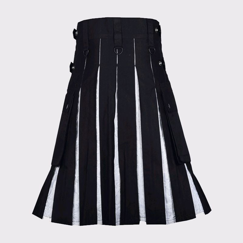 BLACK AND WHITE BROCADE PLEATS HYBRID KILT