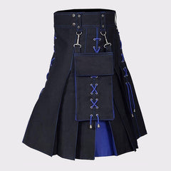 Black and Blue Hybrid Kilt with Laces